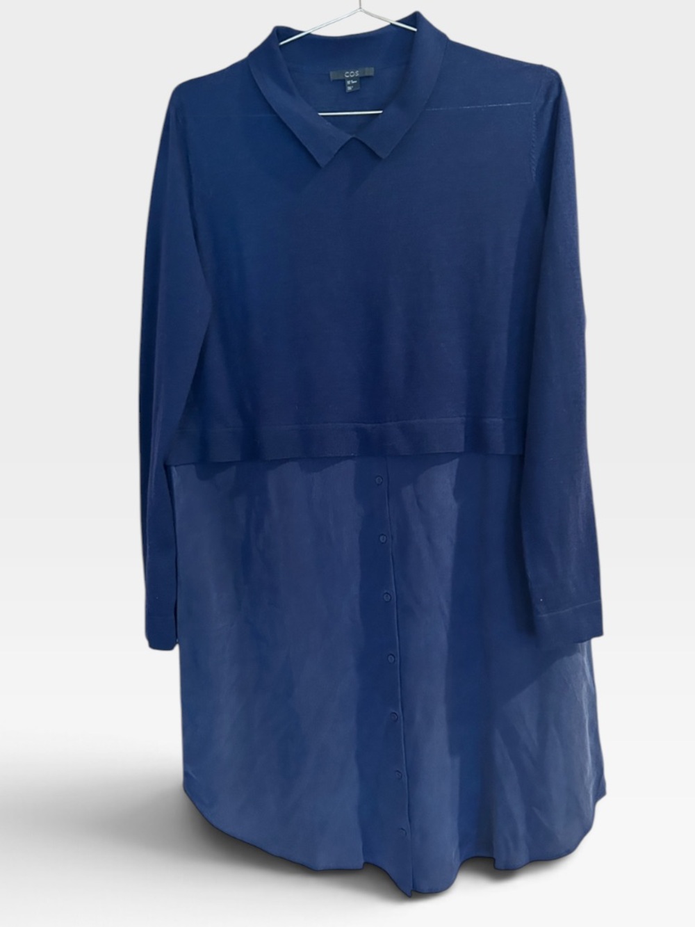 COS Navy Layered-Look Long Sleeve Collared Shirt dress